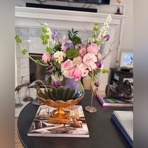 Vintage Elegant Green and Gold Pedestal Decorative Bowl